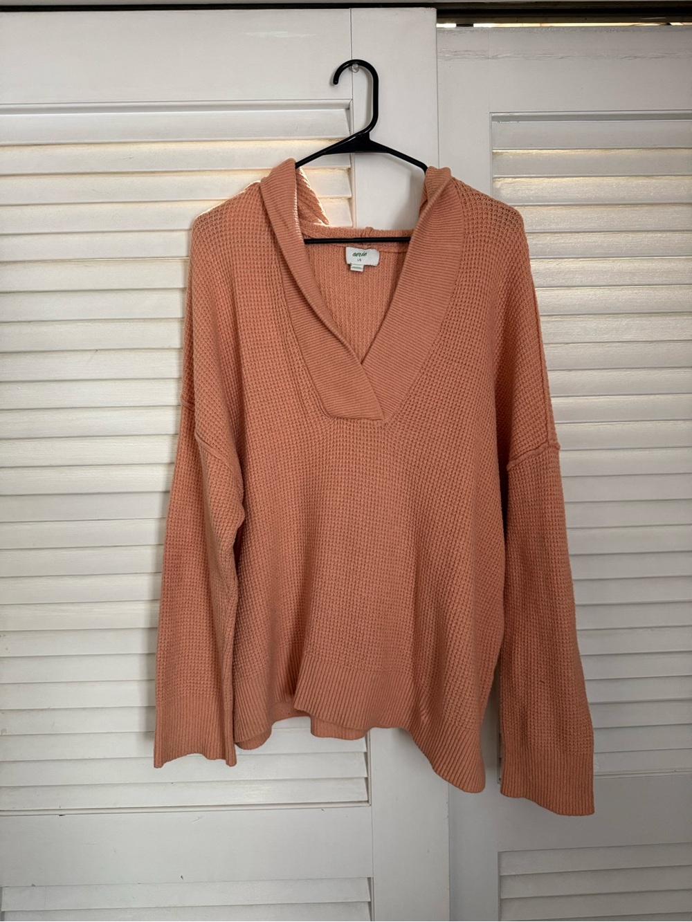 Aerie Peach Waffle-Knit Hooded Sweater